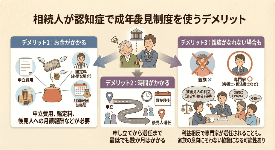 相続人が認知症でも相続権は有効に！遺産分割協議の対応策とは？_成年後見制度のデメリット