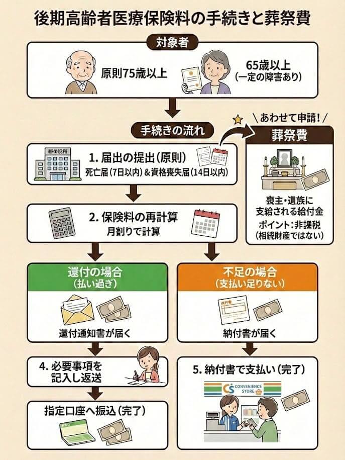 故人の介護保険料・後期高齢者医療保険料はどうなる？_後期高齢者医療保険料の手続きと葬祭費