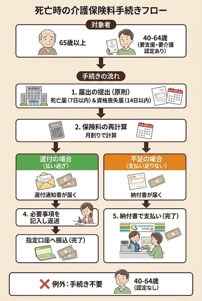 故人の介護保険料・後期高齢者医療保険料はどうなる？_死亡時の介護保険料手続きフロー