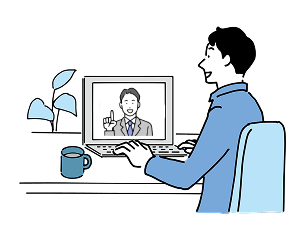 パソコンで会話する男性