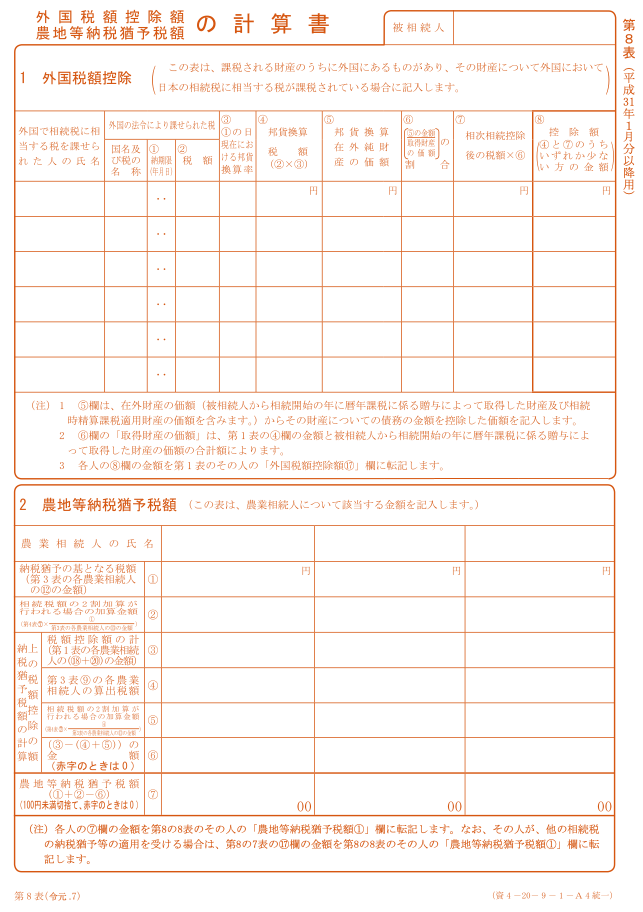 【自分で相続税申告】第8表ー外国税額控除額の計算書の記載方法 みなと相続コンシェル